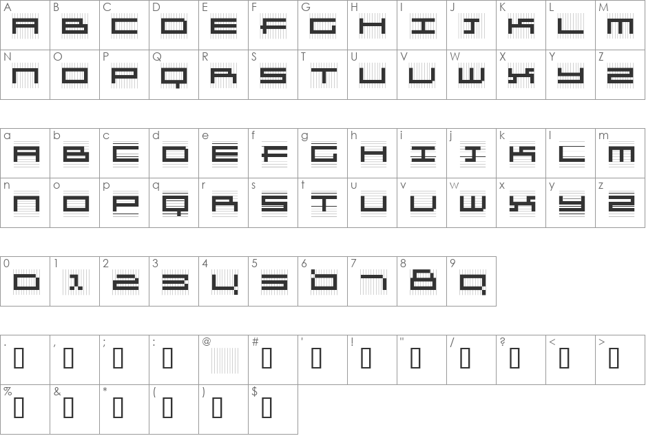 KL1_GridZebra font character map preview
