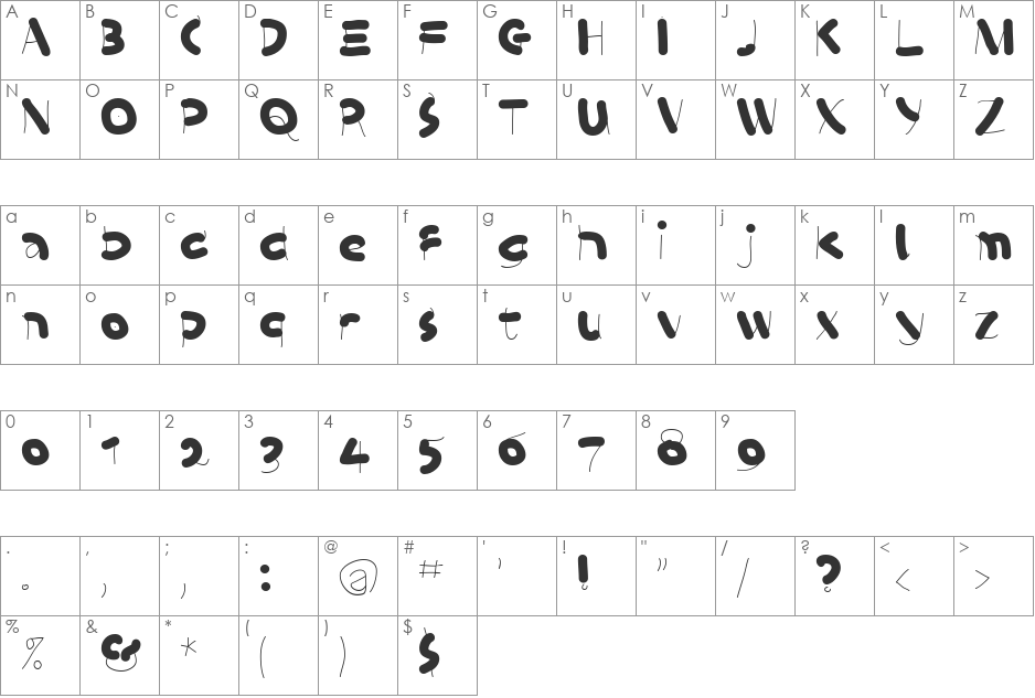 KL1_Sausages font character map preview