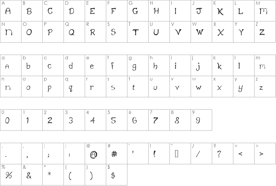 KlaineFont font character map preview