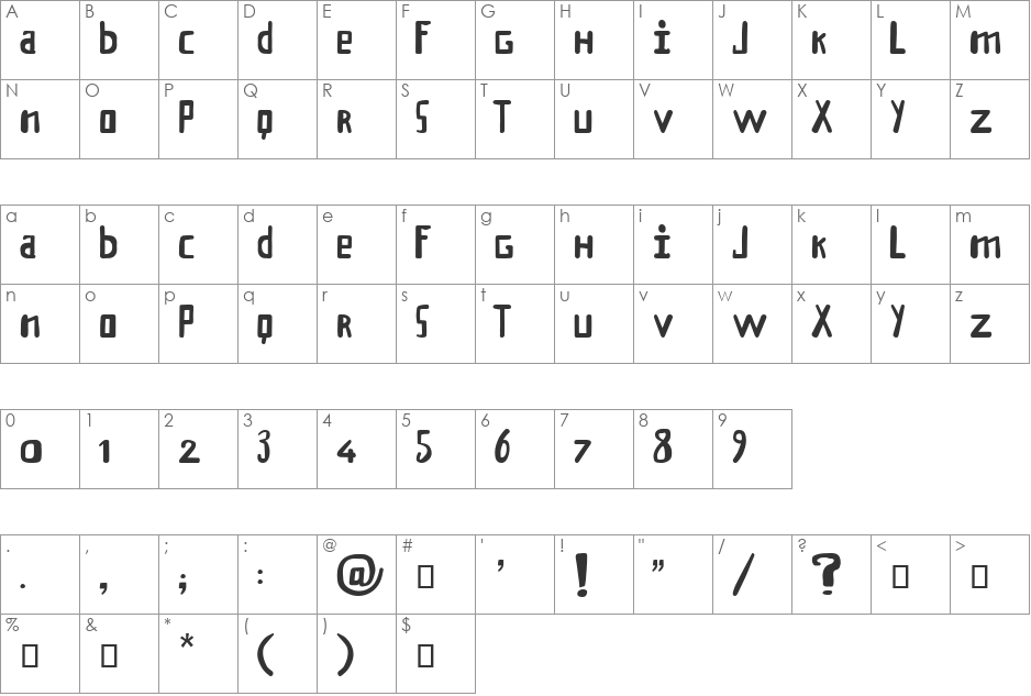 Klander font character map preview