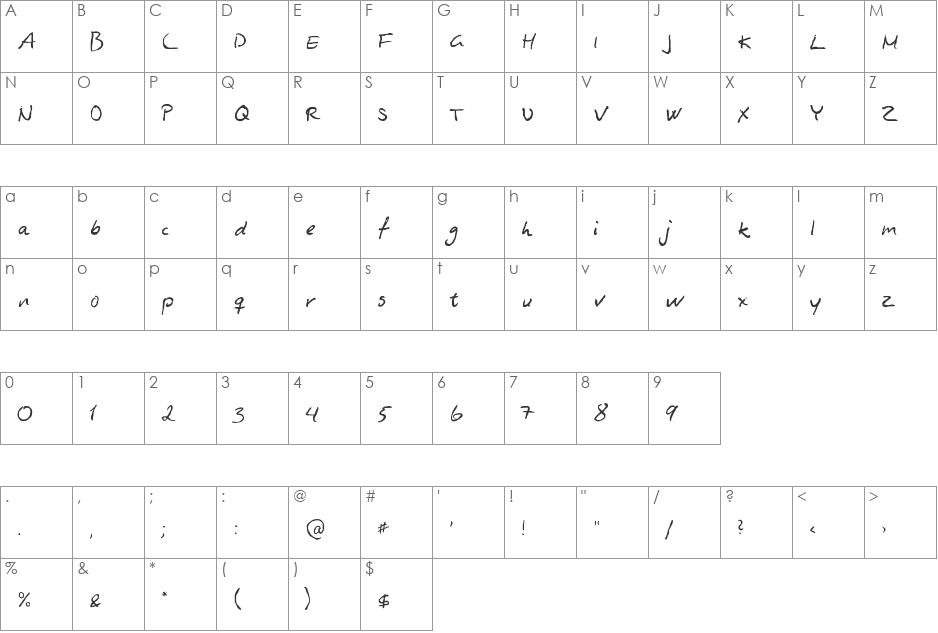 Asphyxiate font character map preview
