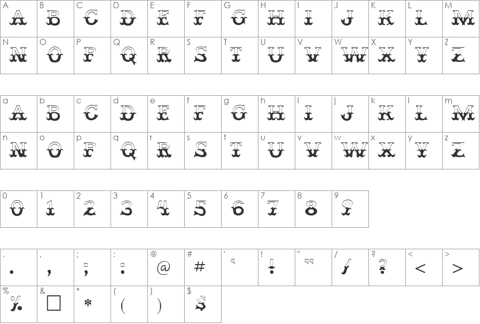 Klavier font character map preview