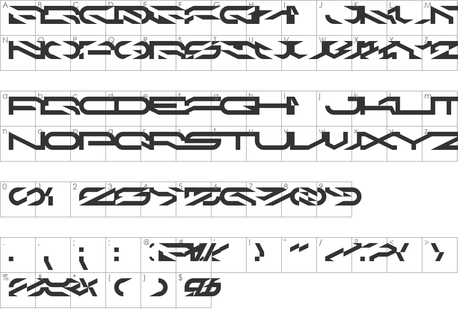 KleenBlades LDR font character map preview