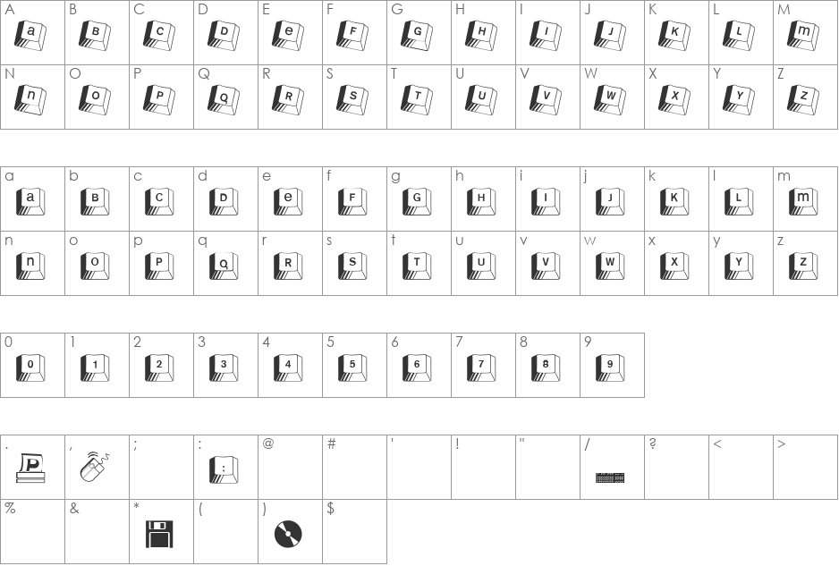 Kleinkeys font character map preview