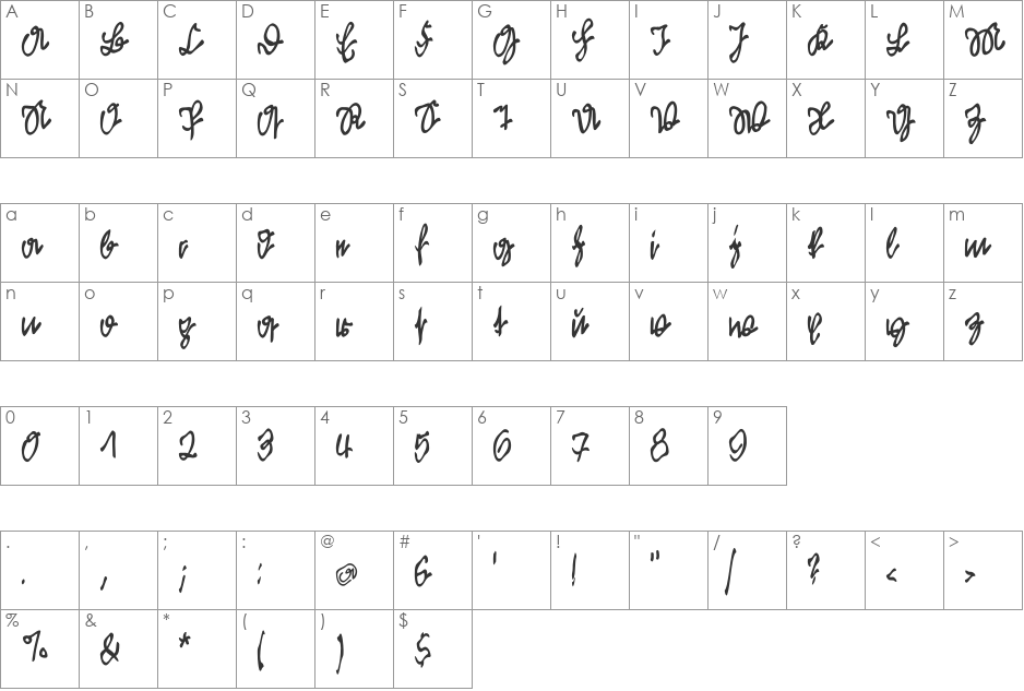 KleinsFirstScriptPark font character map preview