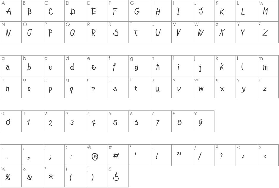 KleinsKrempelTypes font character map preview