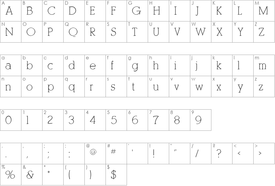 KleinSlabSerif font character map preview