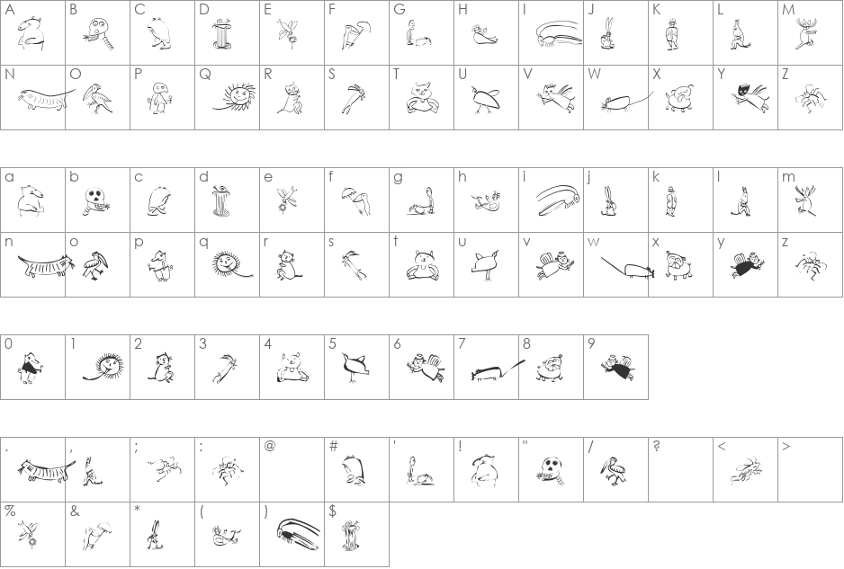 KleinsTypen font character map preview