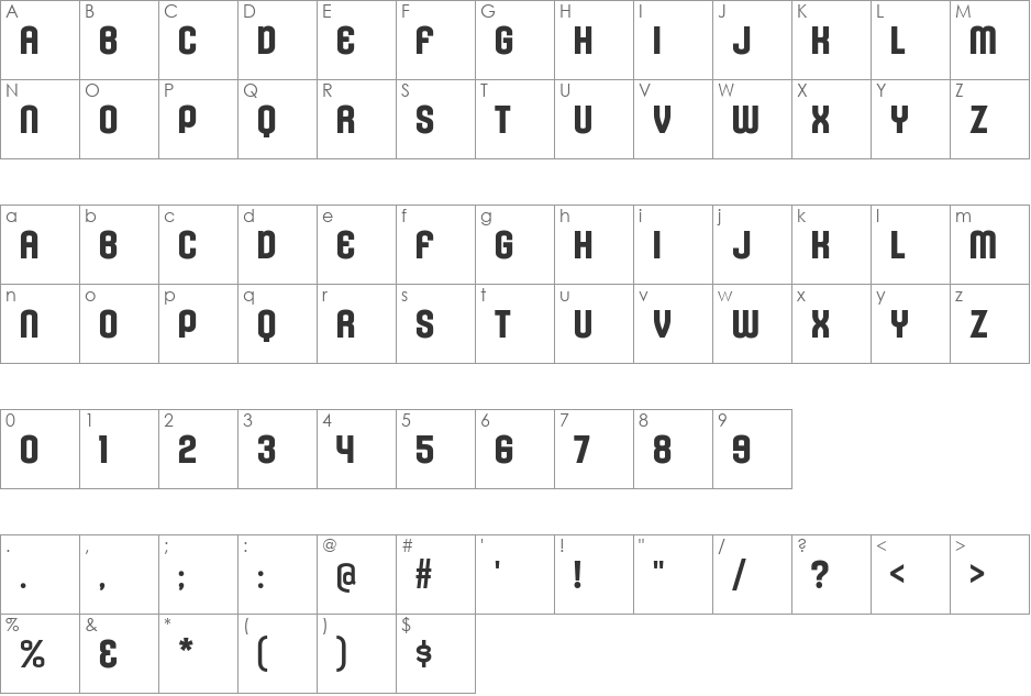 Kleptocracy Titling font character map preview