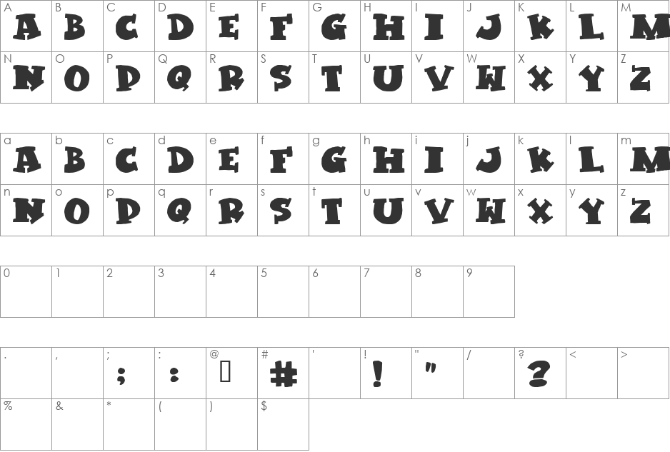 Kleptomaniac font character map preview