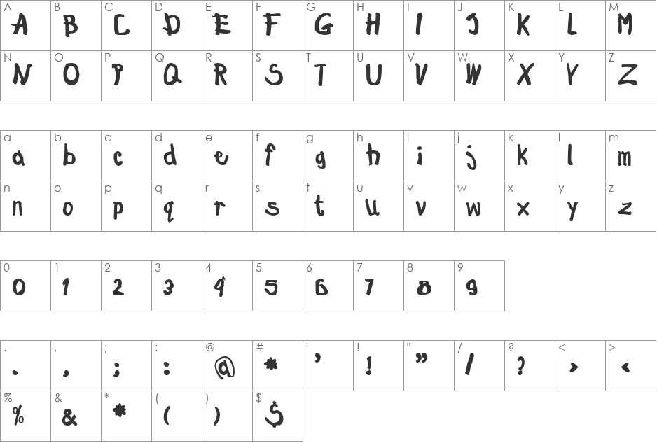 Klimbim font character map preview
