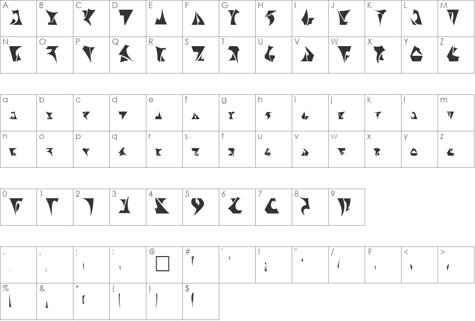 Klingon font character map preview