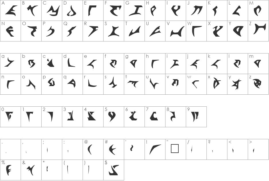 Klingon font character map preview