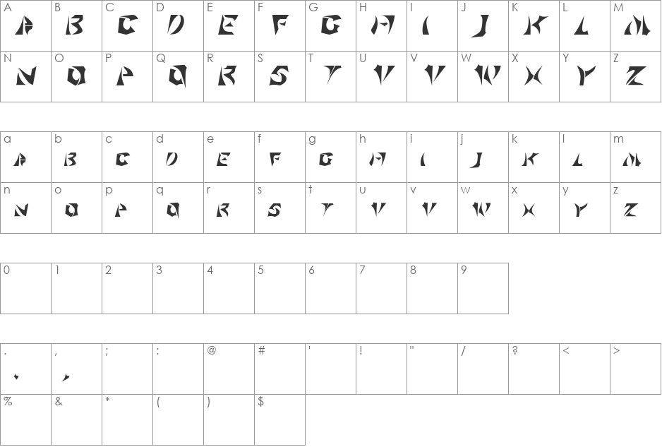 Klingon font character map preview