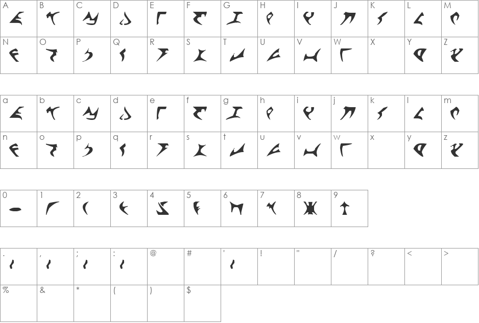 klingon font character map preview