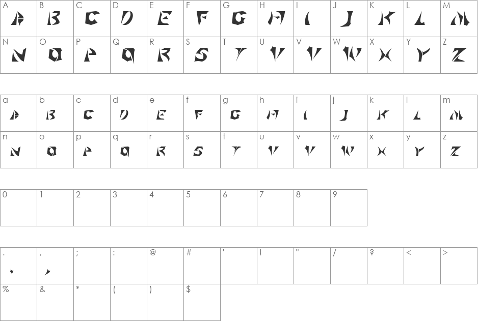 KlingonScript font character map preview