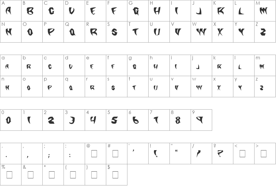 KlingonStilleto font character map preview