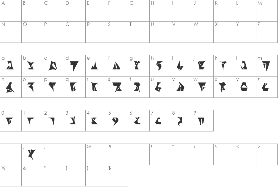Klinzhai font character map preview