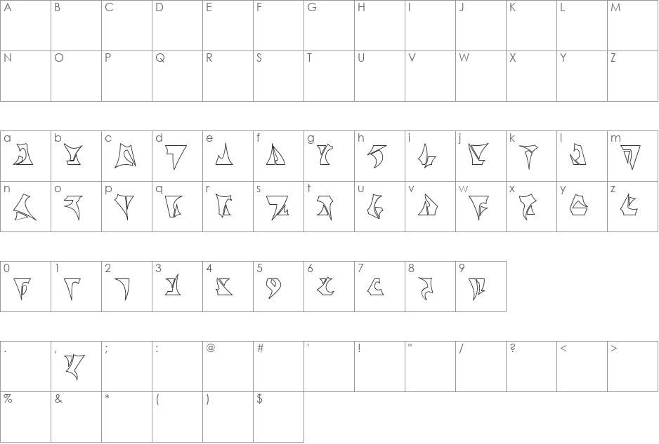 Klinzhai Hollow font character map preview