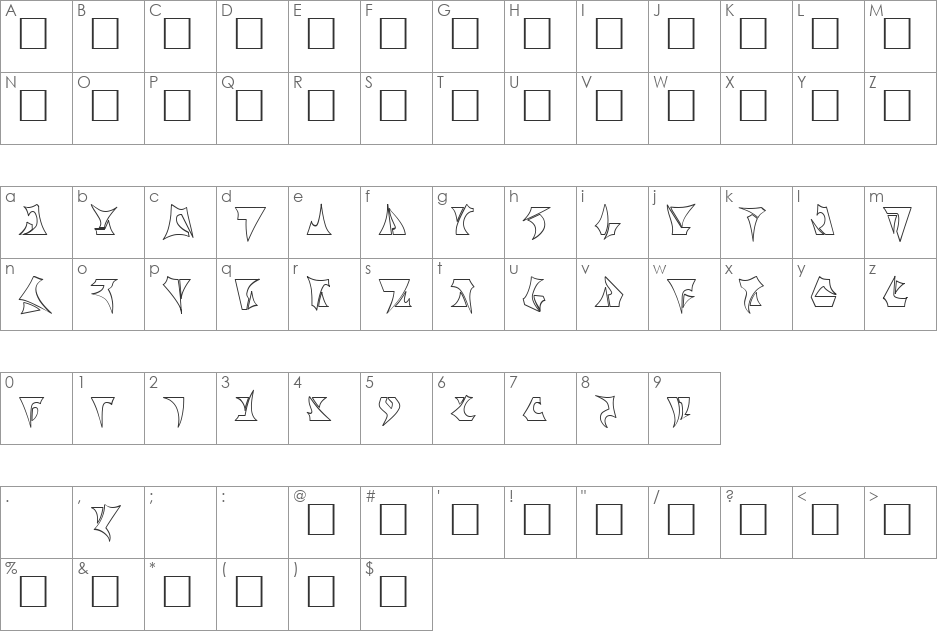 Klinzhai hollow font character map preview