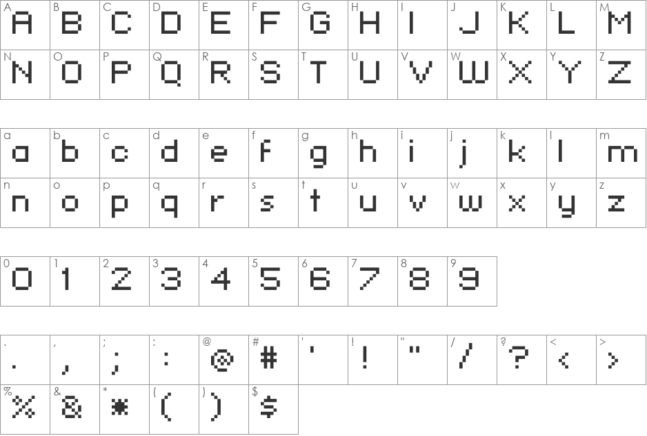 KLMN Flash Pix font character map preview