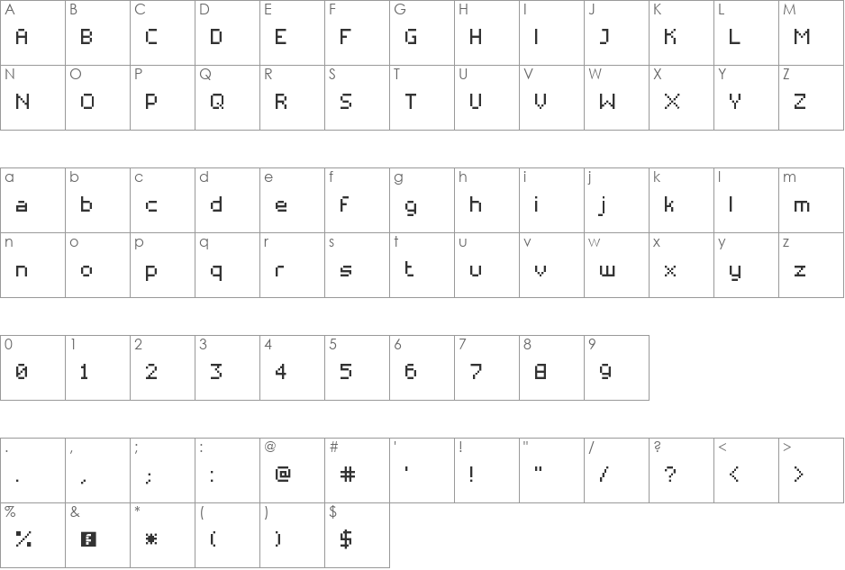 klonder pixel font character map preview