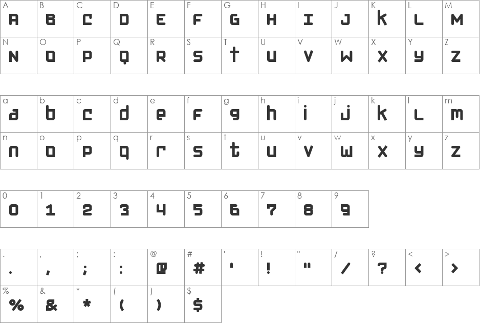 Klondike Bold font character map preview