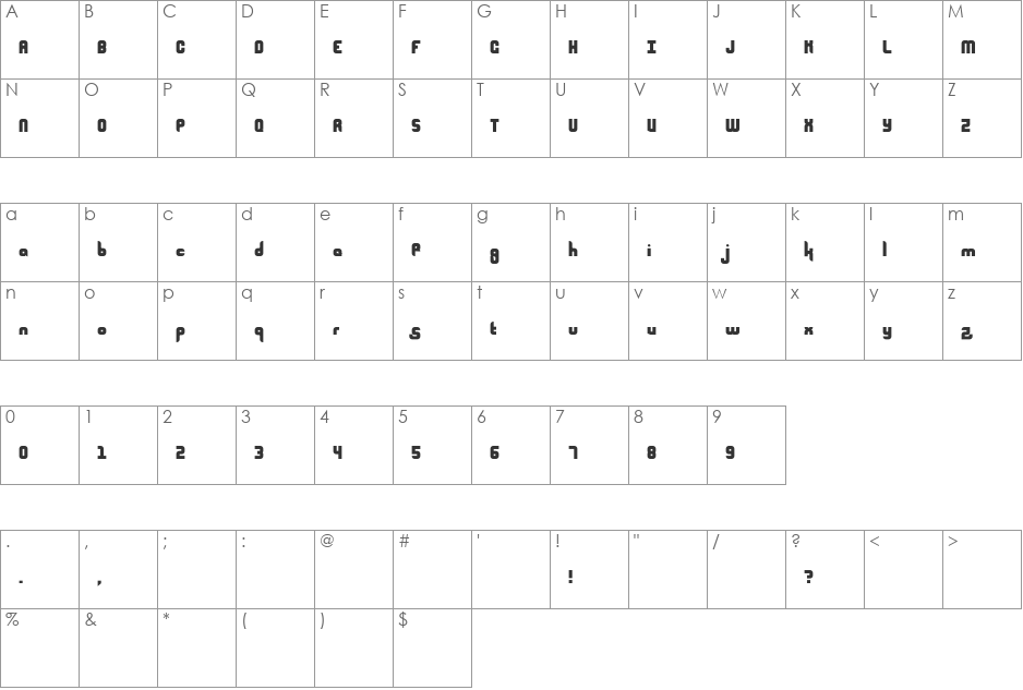 Klondike7 font character map preview