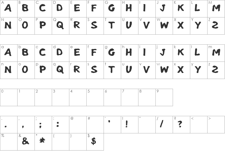 Klonk font character map preview