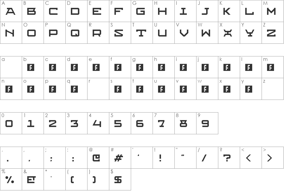 Klonk font character map preview