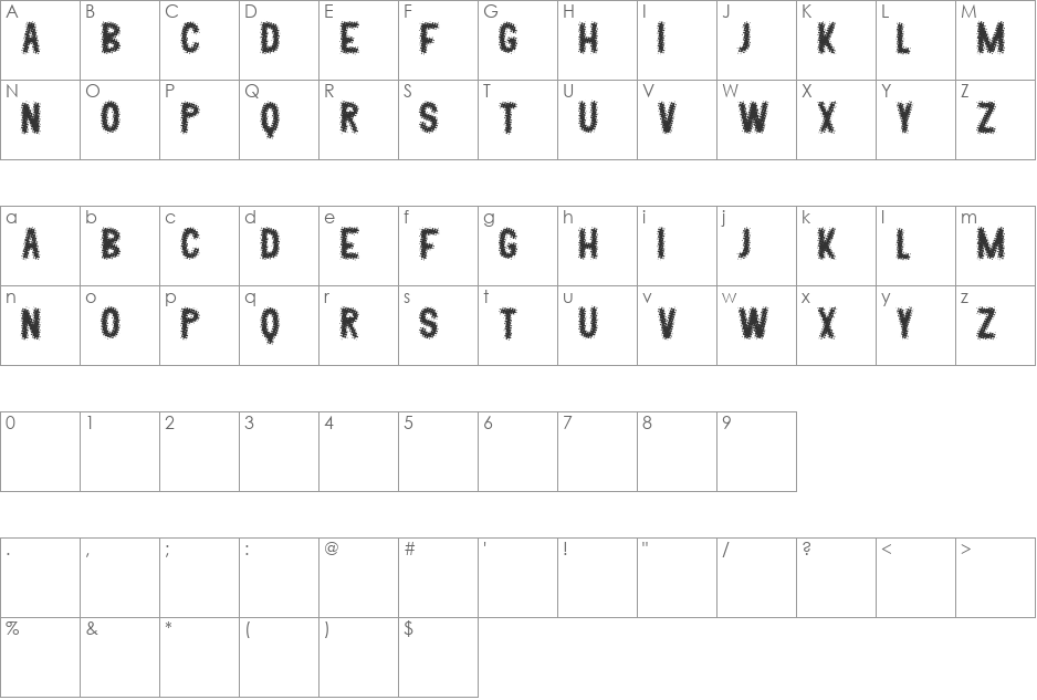 KLONP font character map preview
