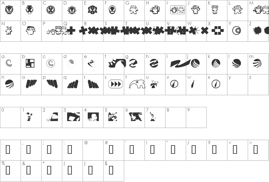 klozzbats font character map preview