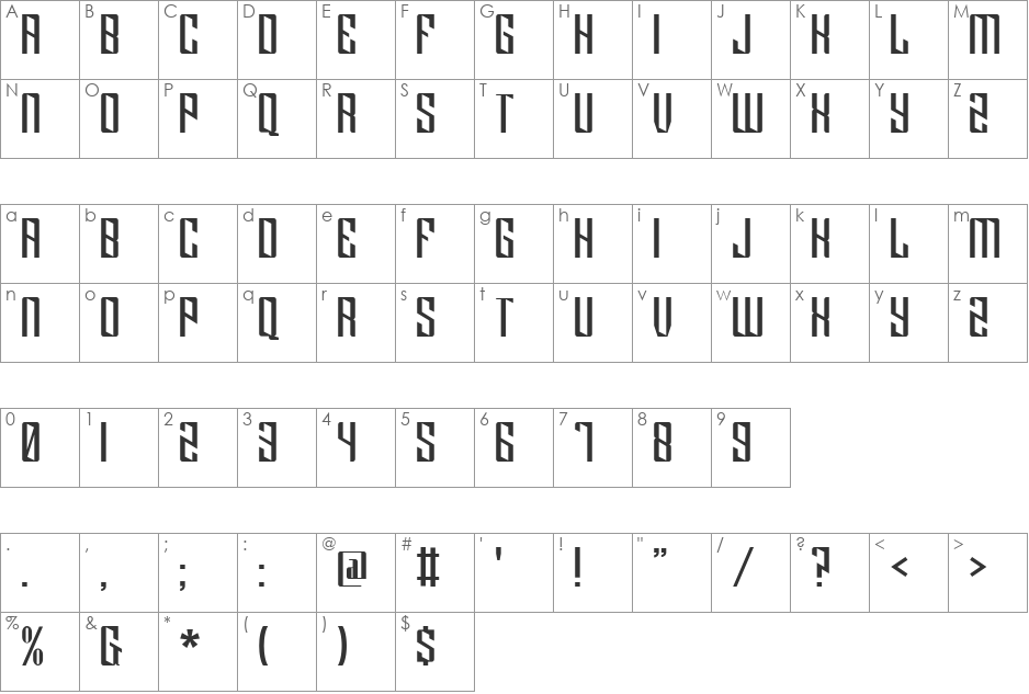 Klytus font character map preview