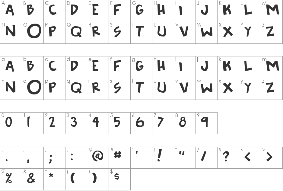 Knee to the face font character map preview