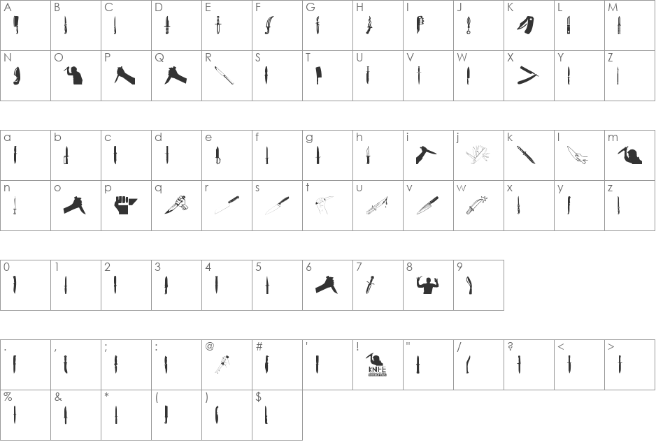 Knife font character map preview
