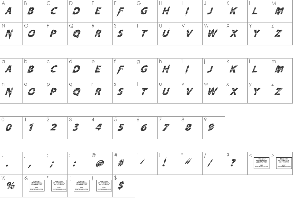 Knife Fight Ballet font character map preview