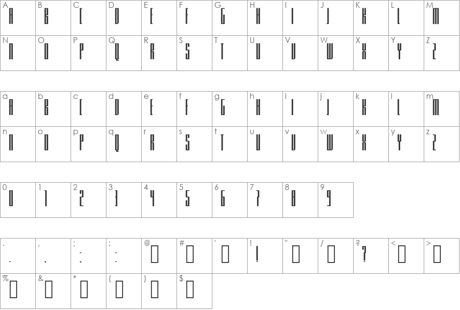 Knifer 200 font character map preview