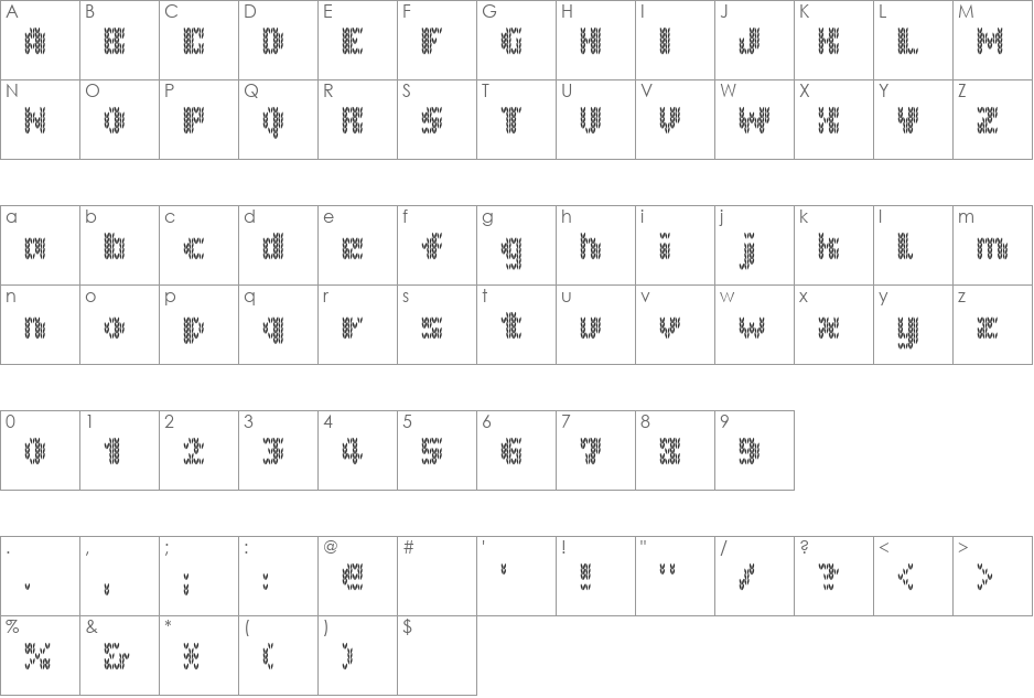 KnitfontA font character map preview