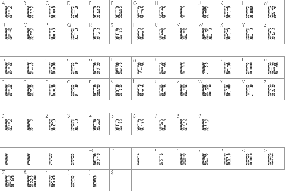 KnitfontB font character map preview