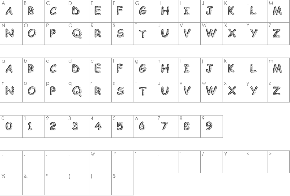 Knity font character map preview