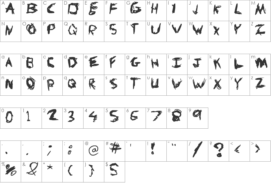 Knives and Pens font character map preview