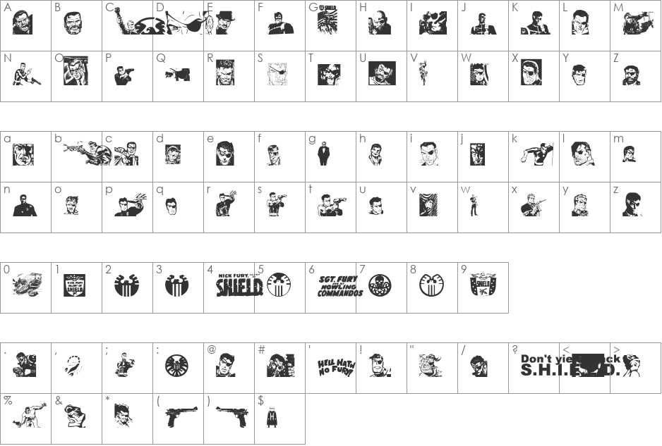 Knock Furious font character map preview