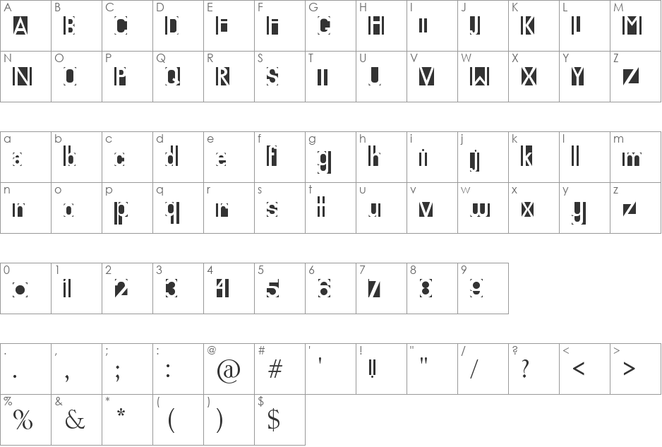 Knockout font character map preview
