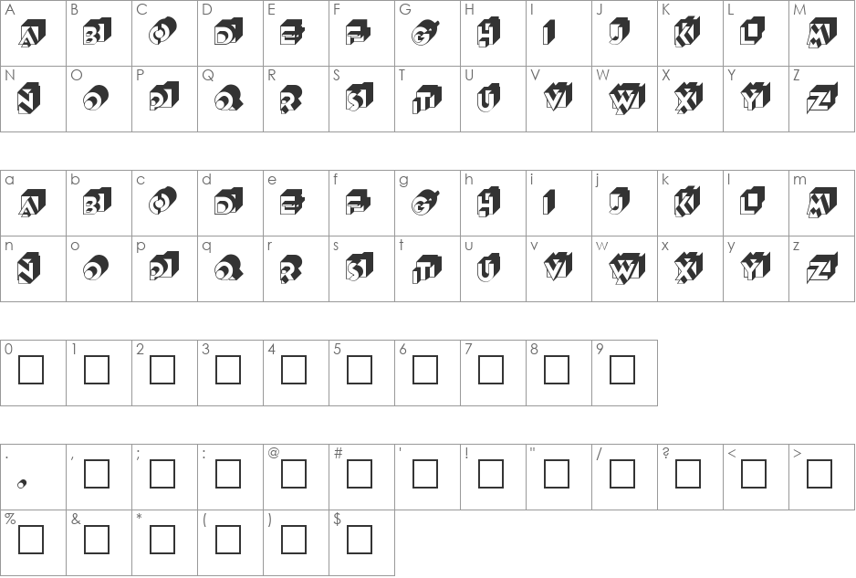 Knockout font character map preview