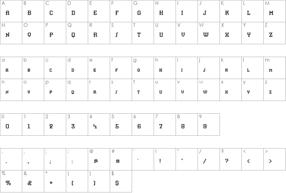 Knomen Condensed font character map preview