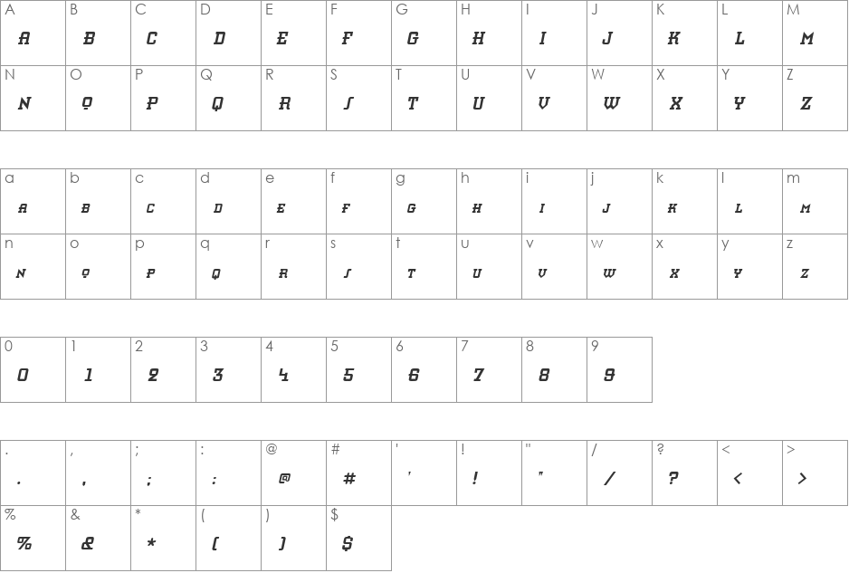 KnomenCondensed font character map preview
