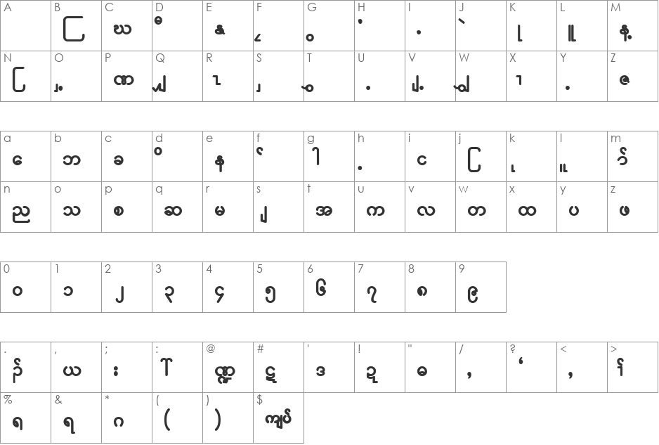 KNU-heading font character map preview