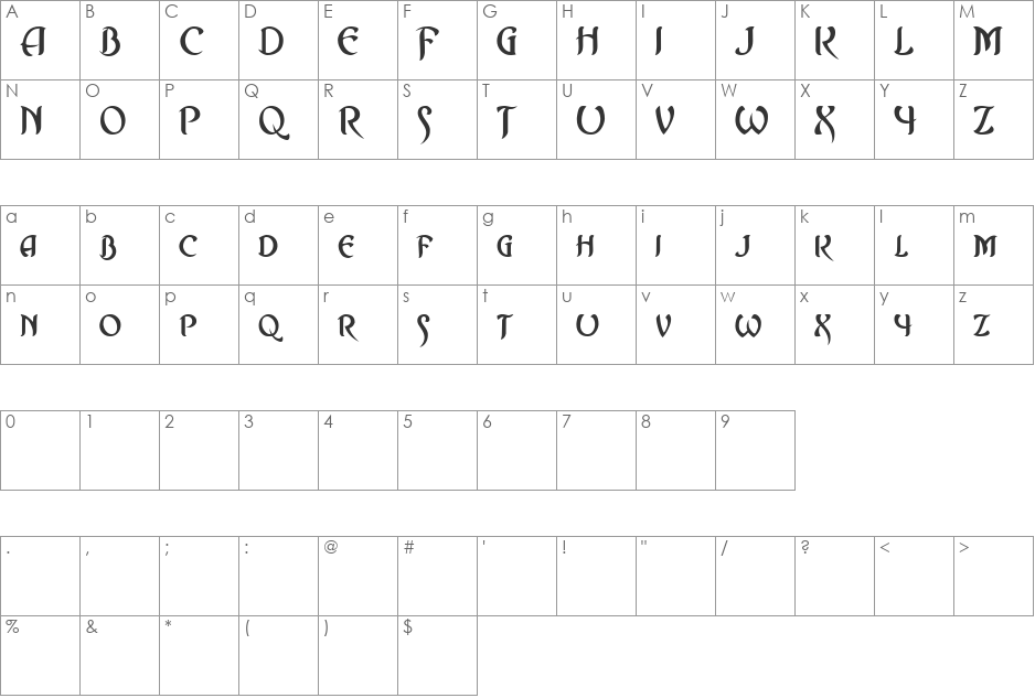 Asrafel font character map preview