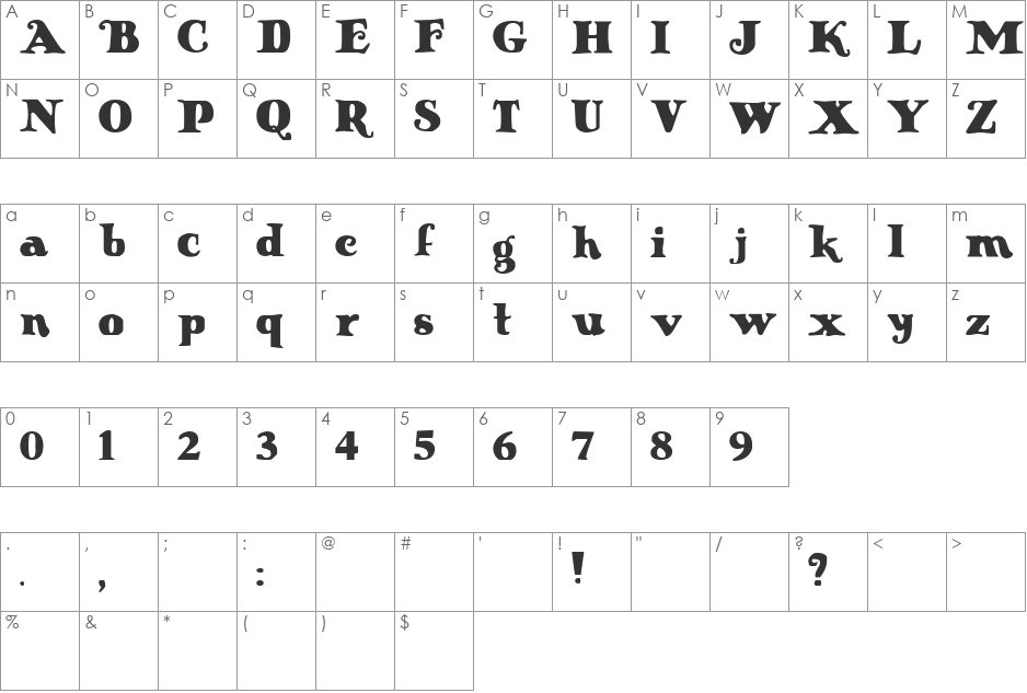 Knuffig font character map preview