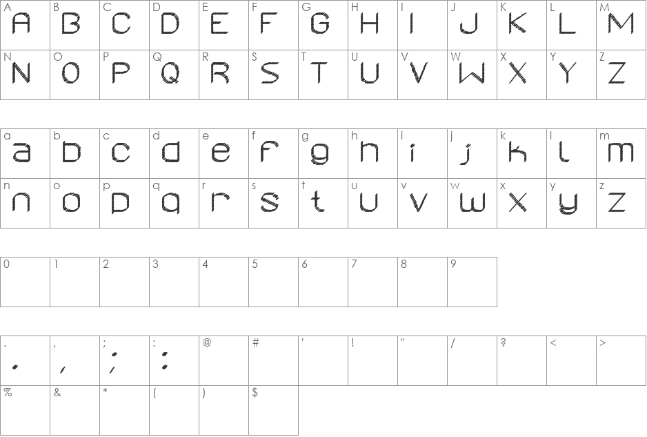 Asrelurio St font character map preview